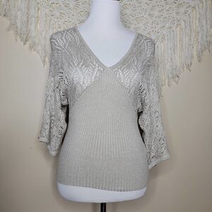 XOXO Collection Knit Metallic Sweater Tan Silver Size Small